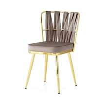 Erezogullari_Mobilya Cafe Bahçe Mutfak Sandalyesi Örgülü Gold Ayak 2 Li Set