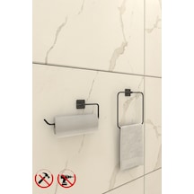 Alper Banyo Jasmin Kare Siyah Yapışkanlı 2'li Set - Yuvarlak Havluluk Solo Havluluk Siyah