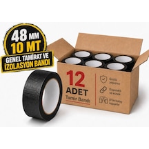 Sanplaza Siyah Tamir ve İzolasyon Bandı 48mm 10mt Suya Dayanıklı Duct Tape Sırdırmazlık Bandı 12Adet