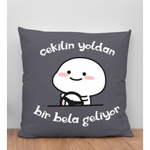 Bk Gift Bir Bela Geliyor Tasarımlı Antrasit Kırlent Yastık, Arkadaşa Hediye, Ev Dekorasyonu, Ev Hediyesi-1