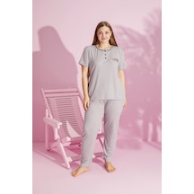 Rindahomewear Büyük Beden Fitilli Kısa Kol Pijama Takımı MÜRDÜM