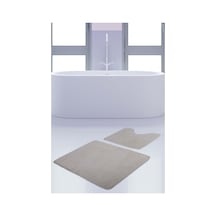 Unicolor Düz Krem 2'li Banyo Paspası Halısı Seti Kaymaz Deri Taba Krem
