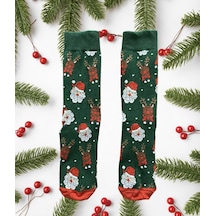 Yılbaşı Noel Desenli Yeşil Unisex Çorap Çok Renkli