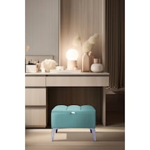 Vetra Mini Royal Turkuaz Kumaş Sandıklı Dekoratif Puf&bench-dilimli Model-gümüş Ayak-modern Puf
