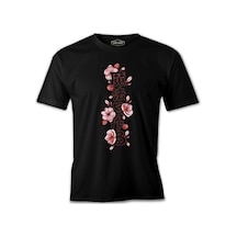 Japanese Quote With Decorative Flowers Siyah Erkek Tshirt 001