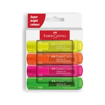 Faber-castell Fosforlu Kalem Seti, 4 Lü, Şeffaf Gövde, Su Bazlı Mürekkep, Kesik Uç, 3 Farklı Çizgi Kalınlığı Karışık