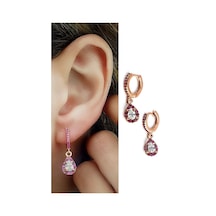 Pembe Zirkon Taşlı 925 Ayar Gümüş Rose Damla Küpe