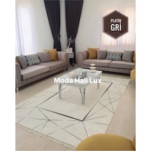 STY Home Platin Kare Gri Kaymaz Tabanlı Halı Yolluk Makinede Yıkanabilir