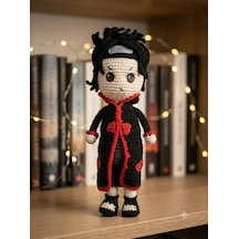 Turuncu Maskeli Ninja Çocuk Amigurumi Örgü Oyuncak - Anime Hediyelik Figür 21 Cm Siyah