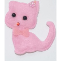Pembe Kedi Süsleme Kumaş Sticker 100 Adet Pembe