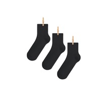 Siyah Düz Desenli Dört Mevsim Unisex 3'lü Kısa Tenis Çorap Seti
