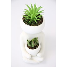 Yapay Çiçek Deposu Succulentli Buda Heykeli Beyaz