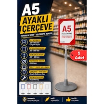 5 Adet - A5 Ayaklı Menü Ve Fiyat Bilgi Standı Yuvarlak Tabanlı Teleskopik Çerçeve Etiketlik Kırmızı