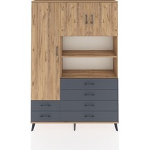 Arges Dolap 8 Raflı 6 Çekmeceli 3 Kapaklı 132x30x195 Çam-çam/antrasit Atlas Çam/antrasıt