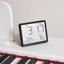 Mıknatıslı Dijital Mini Saat Lcd Ekran, Sıcaklık Ve Nem Göstergeli, Alarmlı Siyah