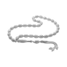 Üçlü Kamçı Top Püsküllü Kafes Tasarım Arpa Kesim Silver Renk 925 Ayar Gümüş Tesbih