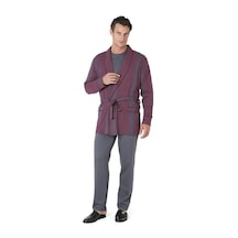 Pierre Cardin 3'lü Çizgili Robdöşambır Penye Pijama Takım Kutulu Damat Çeyiz Seti Bordo