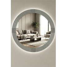 Led Işıklı Safir Gümüş Dekoratif İşlemeli Duvar Aynası Tekli 56cm Gümüş