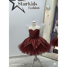 Star Kids Fashion Kız Çocuk Bordo Tinker Bell Kostümü, Kız Çocuk Peri Kostümü, Kanatlar Hediyedir