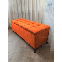 Çizgi Kapitoneli Sandıklı Puf 100 Cm Siyah Ayak Turuncu