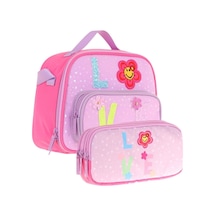 Kaukko Simli Love Baskılı Kız Çocuk Isı Yalıtımlı Beslenme Çantası Ve Kalemlik Seti L7211+l8211 Pembe - Mor
