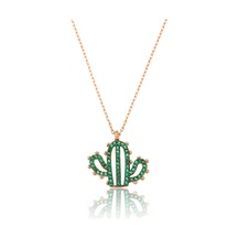 Papatya Silver Kaktüs Kolye Yeşil Nano Zikon Taşlı Rose Gold Kaplama 925 Ayar Gümüş Kolye - UVPS100425