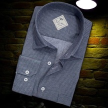 Linen Keten Klasik Uzun Kollu İndigo Erkek Gömlek Regular Kalıp -10098 İndigo Mavisi