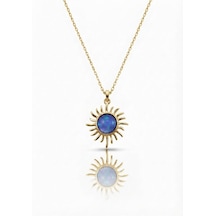 Gümüş Opal Taşlı Mini Güneş Kolye - 925 Ayar Gümüş Gold