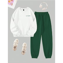 Los Angeles Mini Eşofman Takım Sweatshirt Jogger - Beyaz Yeşil Baskılı Oversize Şardon Bisiklet Yak Beyaz Nefti Yeşil Los Angeles Mini Eşofman Takım Sweatshirt Jogger - Beyaz Yeşil Baskılı Oversize Şardon Bisiklet Yak Beyaz Nefti Yeşil