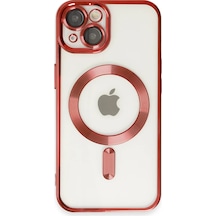 Apple iPhone Uyumlu  14 Plus İçin Kılıf Kamera Lens Korumalı M-safe Destekleyen Şeffaf Silikon Kross Kapak Kırmızı