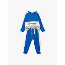 Koton Pamuklu Şardonlu Baskılı Renk Bloklu 2'li Eşofman Takımı Mavi 6wmb10208tk Mavi