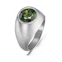 925 Ayar Gümüş Yuvarlak Peridor Olivin Taşlı Sade Erkek Yüzük Gümüş
