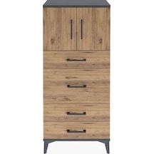 Arges Dolap Tek Raflı 4 Çekmeceli 2 Kapaklı 60x30x134 Antrasit-çam Antrasit