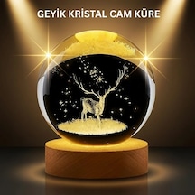 Ers Led Işıklı Geyikli Kristal Küre Ahşap Standlı Modern Dekor Lamba