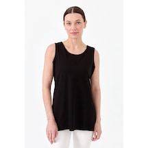 Desen Triko Kadın Askılı Penye T-Shirt 20868 Siyah