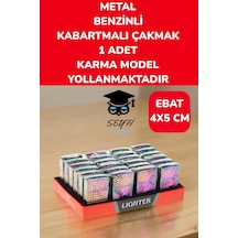 Lighter Çakmak Metal Benzinli Renkli Kabartmalı 1 Adet Pembe Tonları