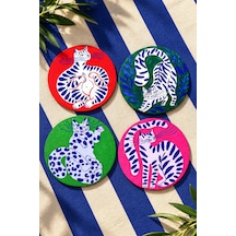 Colorful Cats Renkli Kediler Temalı 4 Lü Bardak Altlığı Set 9 Cm, 3 Mm Ahşap Mdf, Dijital Baskı - 933751024 Diğer