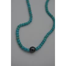 Stoneage Jewellery Hematit Ve Turkuaz Taşlı Metalsiz  Kolye Siyah
