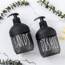 C-527 2'li Cool Sıvı Sabunluk Seti - Mutfak-banyo Tezgah Üstü Temizlik Seti - Siyah Cam 425 Ml Siyah