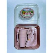 Ahir Ticaret Karizma Piknik Seti 6'Lı 32 Parça Pudra Pembe