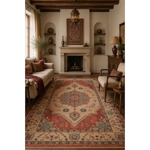 Salon Halısı Pudra Somon Medalyon Desenli Kaymaz Taban Th-3027-1 Pudra - Somon