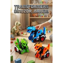 Dönüşen Dinozor Araba Robot Oyuncak 2'si 1 Arada T-rex Figürlü Yarış Arabası Çok Renkli