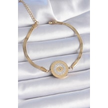 Mey İthalat 316l Çelik Gold Renk İtalyan Zincir Zirkon Taşlı Göz İşlemeli Madalyon Model Kadın Bileklik - Özel Seri Meyeb6718f2014e50fd4fb204a387 Altın