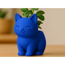 3d Baskı Sevimli Kedi Saksı - Figürlü Sukulent Saksısı-mavi Çok Renkli