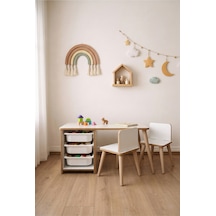 Çocuk Masa Sandalye Takımı 90x45 Cm 3 Sepetli Çocuk Çalışma Ve Aktivite Masası Yaz-sil,2 Sandalyeli Beyaz