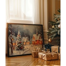 Çerçevesiz Poster Karlar Altında Noel Köyü