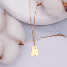 Hayalet Kolye, Gold Minimalist Hayalet Figürlü Kolye, Sevimli Halloween Takısı, Kadınlara Özel Altın