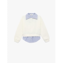 Koton Pamuklu Uzun Kollu Gömlek Detaylı Sweatshirt Ekru 6skg10007ak Ekru