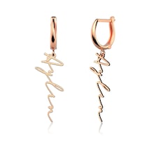 Dik İmza İsimli Rose Gümüş Küpe