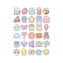 30 Adet Pastel Sevimli İkonlar Sticker Seti - Laptop Ajanda Defter İçin Çok Renkli